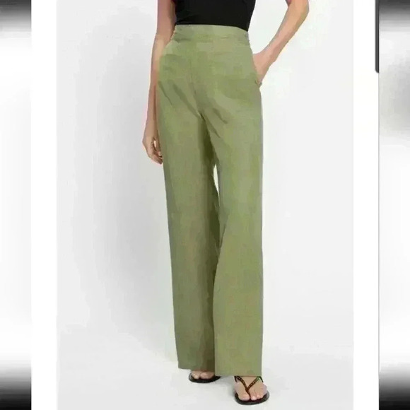 Olsen Anna Khaki Flat Front Wide Leg High Waist Pull On Trouser Sz M/10 NWOT - Picture 1 of 13